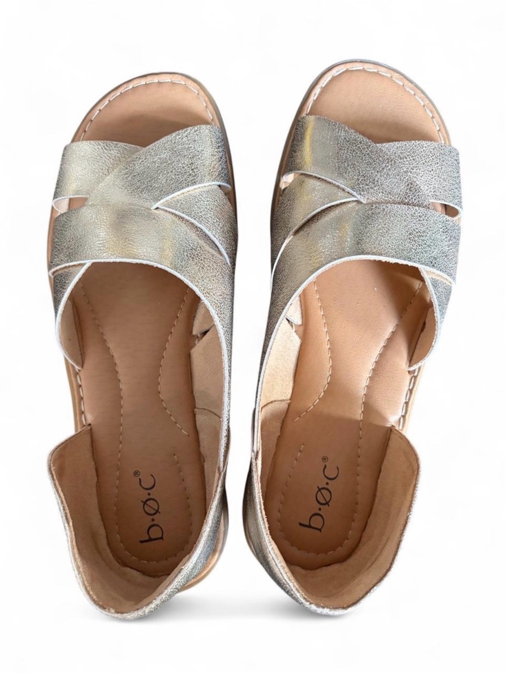 b.o.c. Metallic Gold Cross-Strap Comfort Sandals